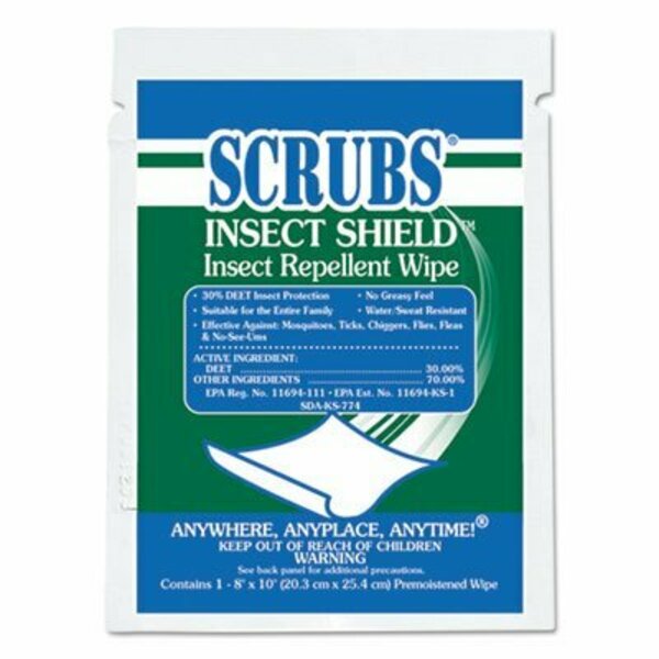 Itw Pro Brands SCRUBS, Insect Shield Insect Repellent Wipes, 8 X 10, White, 100PK 91401